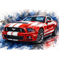 Red Mustang watercolor modern car wall art luxury canvas print for living room office decor