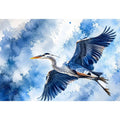 Flying heron bird watercolor wall art blue serene canvas print for living room bedroom decor