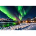 Aurora borealis northern lights wall art snowy landscape night sky canvas print for living room bedroom decor
