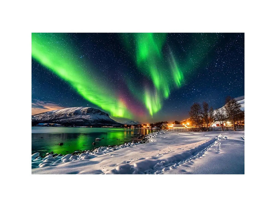 Aurora borealis northern lights wall art snowy landscape night sky canvas print for living room bedroom decor