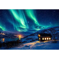 Aurora borealis cabin wall art snowy night landscape northern lights canvas print for living room bedroom decor
