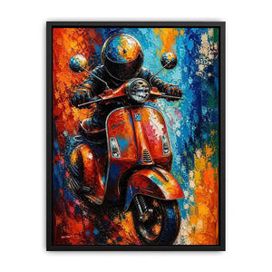 Colorful urban scooter painting with graffiti splashes and vibrant neon tones
