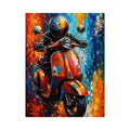 Colorful urban scooter painting with graffiti splashes and vibrant neon tones
