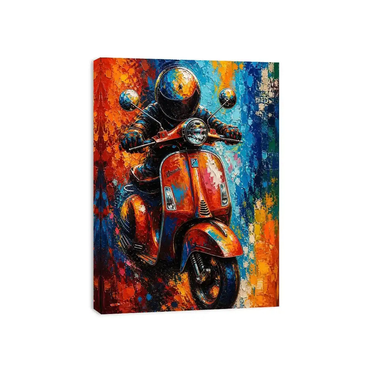 Colorful urban scooter painting with graffiti splashes and vibrant neon tones