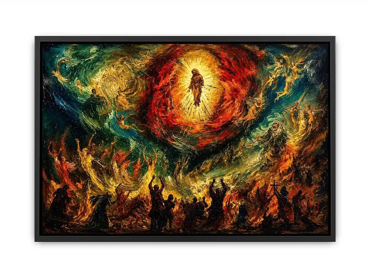 Expressionist spiritual painting wall art dramatic figures divine vision canvas print for living room gallery decor