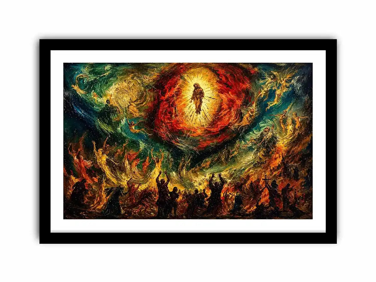 Expressionist spiritual painting wall art dramatic figures divine vision canvas print for living room gallery decor