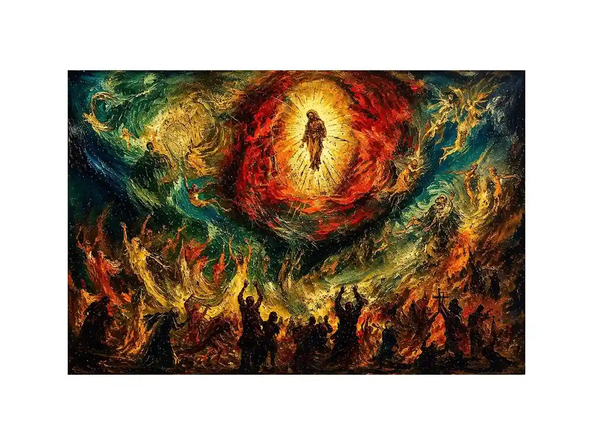 Expressionist spiritual painting wall art dramatic figures divine vision canvas print for living room gallery decor