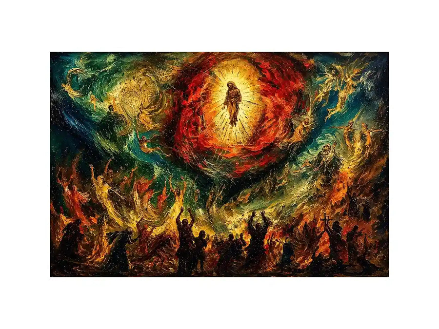 Expressionist spiritual painting wall art dramatic figures divine vision canvas print for living room gallery decor