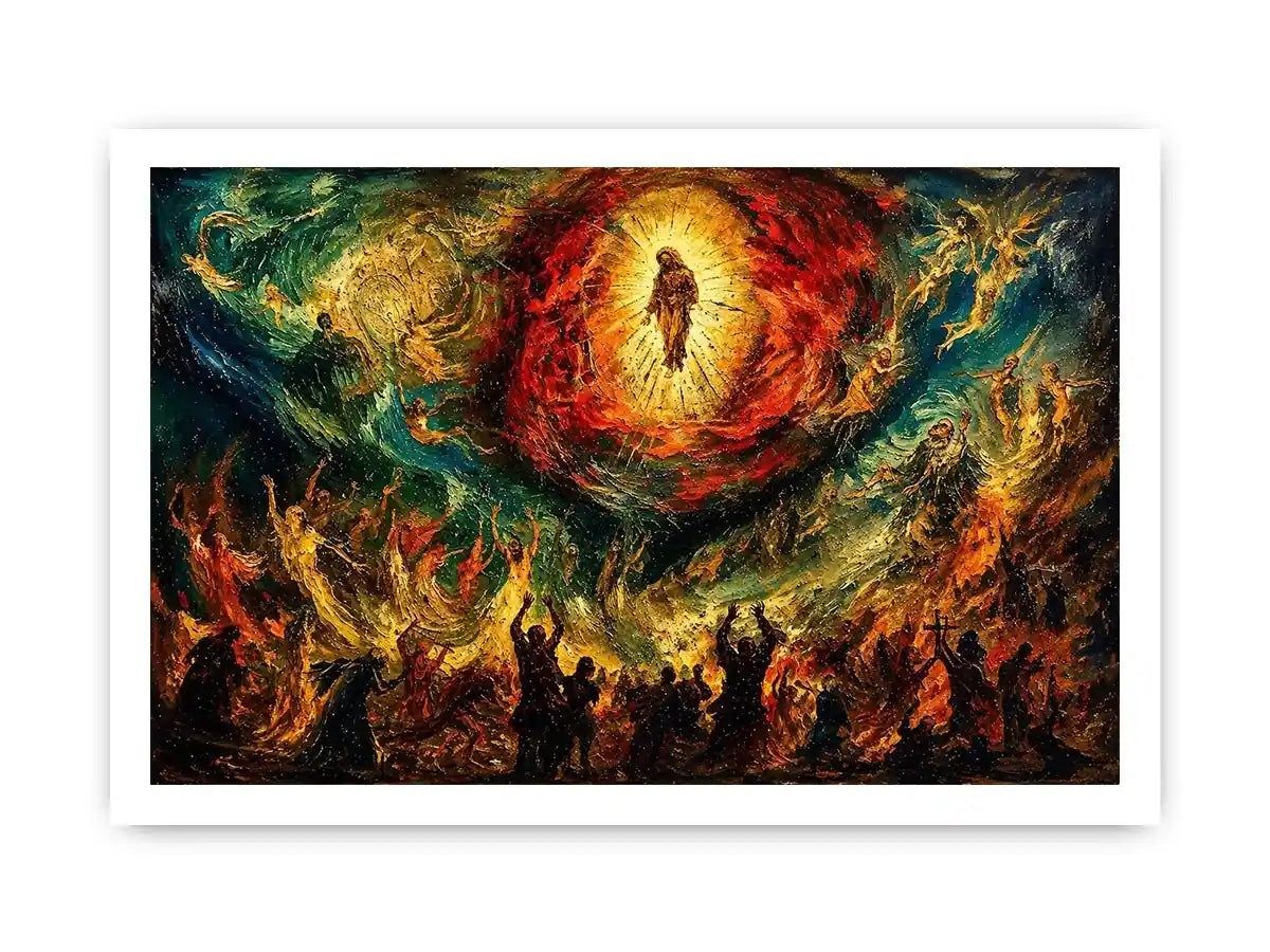 Expressionist spiritual painting wall art dramatic figures divine vision canvas print for living room gallery decor