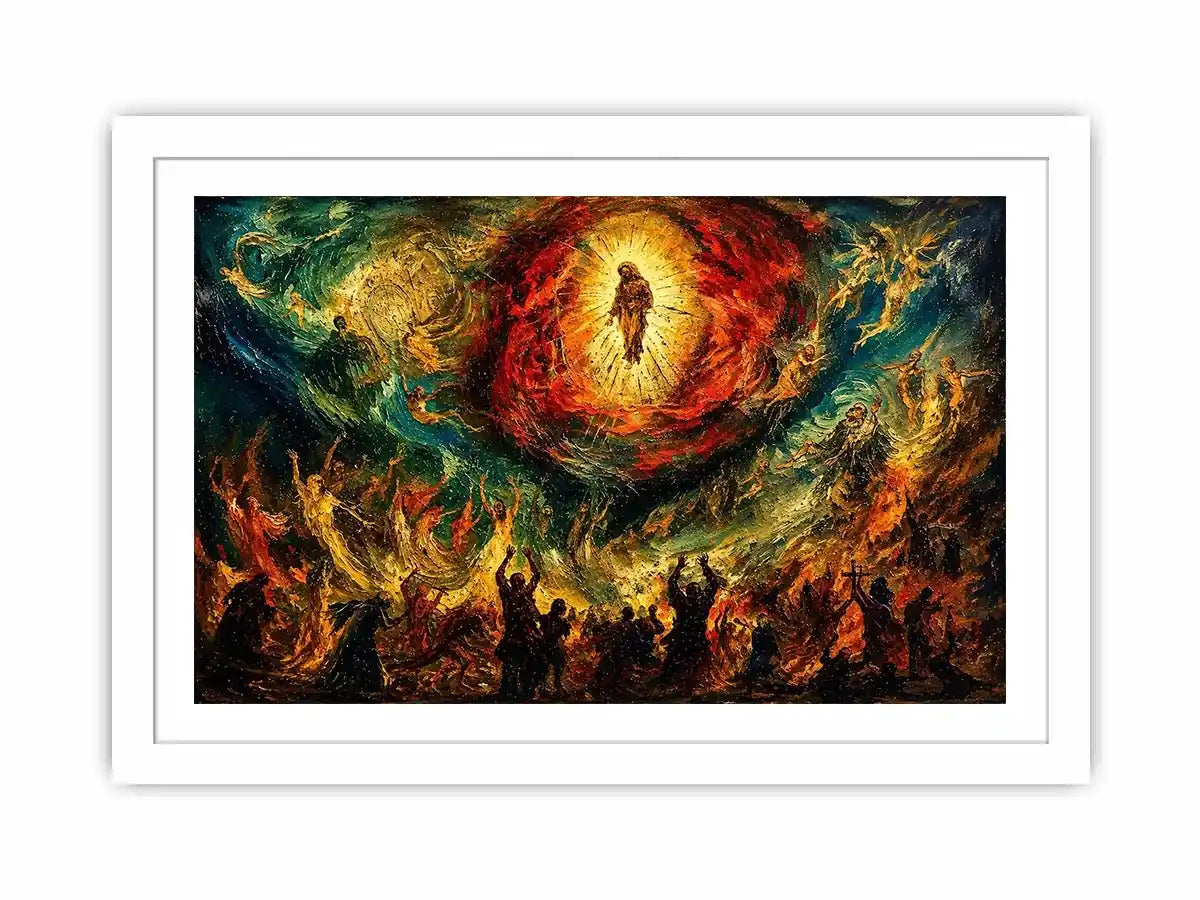 Expressionist spiritual painting wall art dramatic figures divine vision canvas print for living room gallery decor