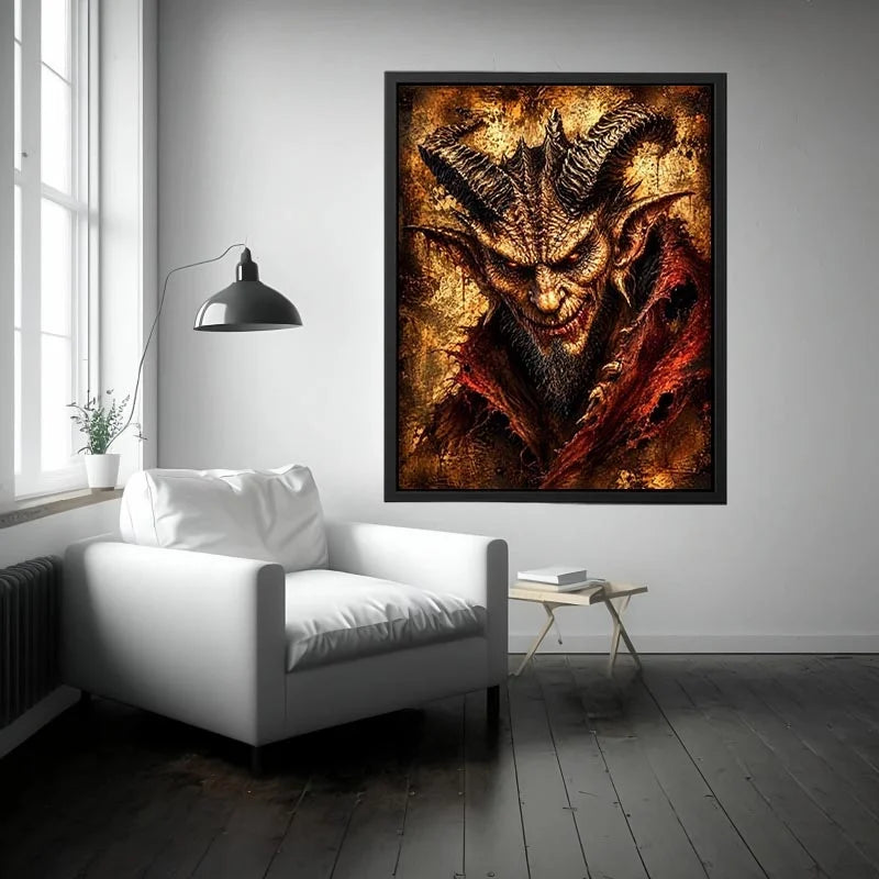 Dark fantasy demon portrait wall art gothic horror canvas print for bedroom office decor