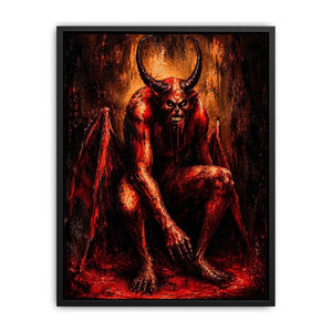 Dark demon throne wall art gothic fantasy red canvas print for bedroom office decor