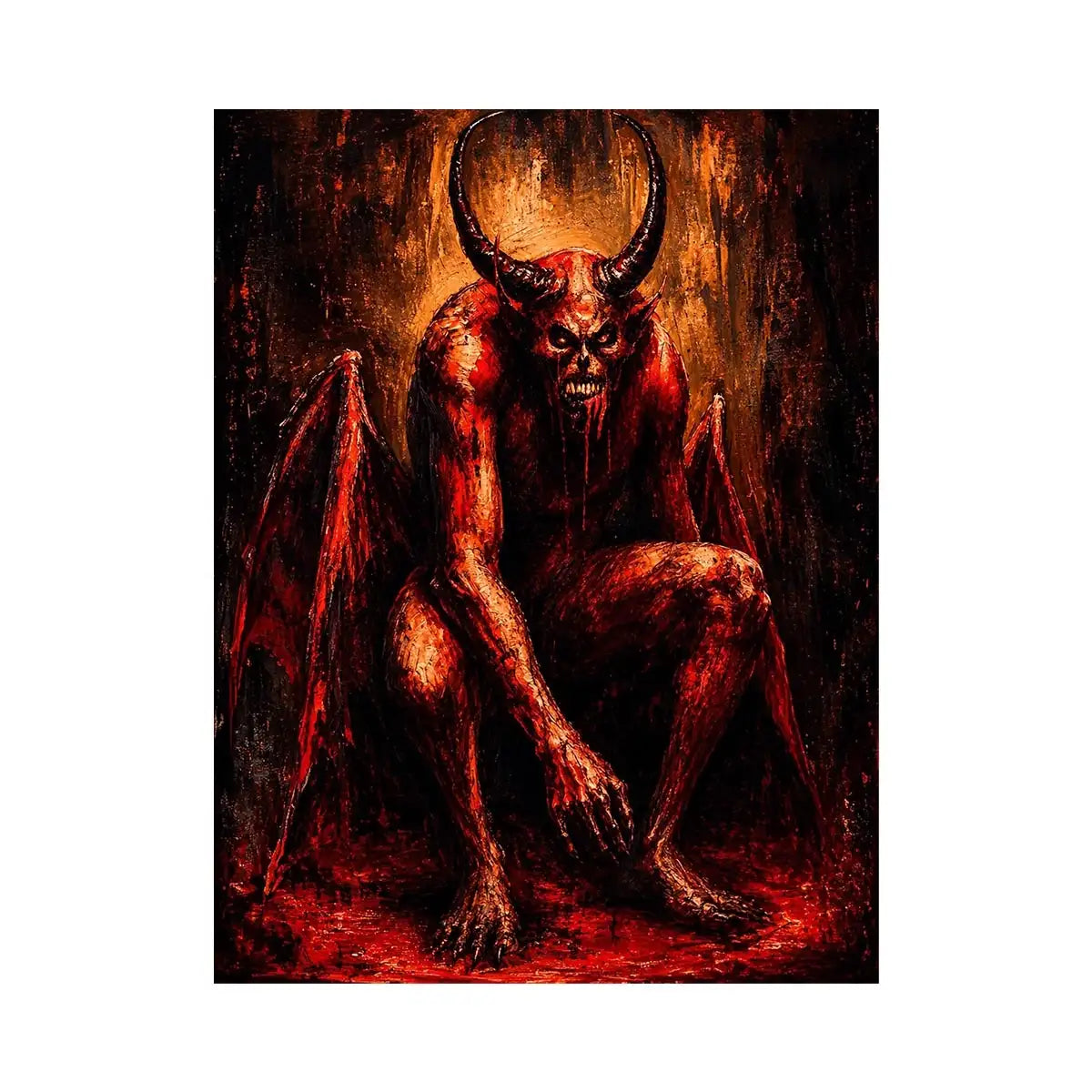 Dark demon throne wall art gothic fantasy red canvas print for bedroom office decor