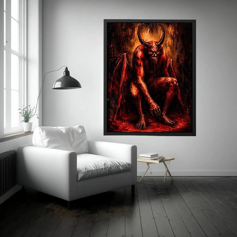 Dark demon throne wall art gothic fantasy red canvas print for bedroom office decor