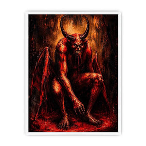 Dark demon throne wall art gothic fantasy red canvas print for bedroom office decor