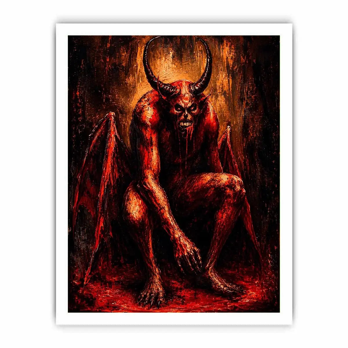 Dark demon throne wall art gothic fantasy red canvas print for bedroom office decor