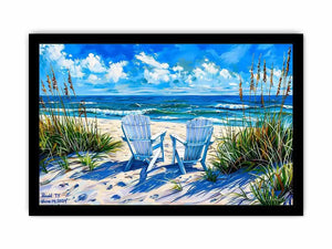 Beach chairs ocean view wall art coastal seaside canvas print for living room bedroom decor
