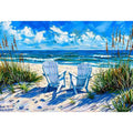 Beach chairs ocean view wall art coastal seaside canvas print for living room bedroom decor