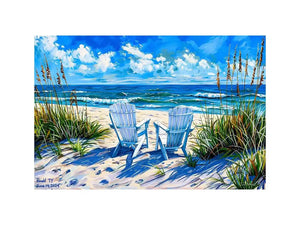 Beach chairs ocean view wall art coastal seaside canvas print for living room bedroom decor