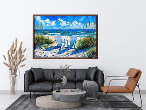 Beach chairs ocean view wall art coastal seaside canvas print for living room bedroom decor