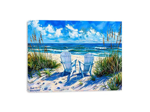 Beach chairs ocean view wall art coastal seaside canvas print for living room bedroom decor