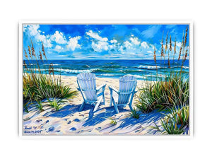 Beach chairs ocean view wall art coastal seaside canvas print for living room bedroom decor
