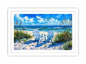 Beach chairs ocean view wall art coastal seaside canvas print for living room bedroom decor