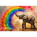 Colorful elephant rainbow wall art with vibrant paint splash, modern abstract wildlife canvas for living room and kids room decor