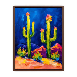 Colorful abstract cactus wall art with bold paint strokes and vibrant desert scene, modern botanical canvas for living room and office decor