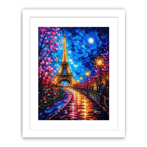 Colorful Paris street wall art with glowing Eiffel Tower and vibrant night lights, modern abstract city canvas for living room and bedroom decor