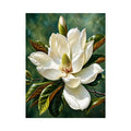 White magnolia flower wall art with soft green background, elegant botanical canvas for serene bedroom and living room decor