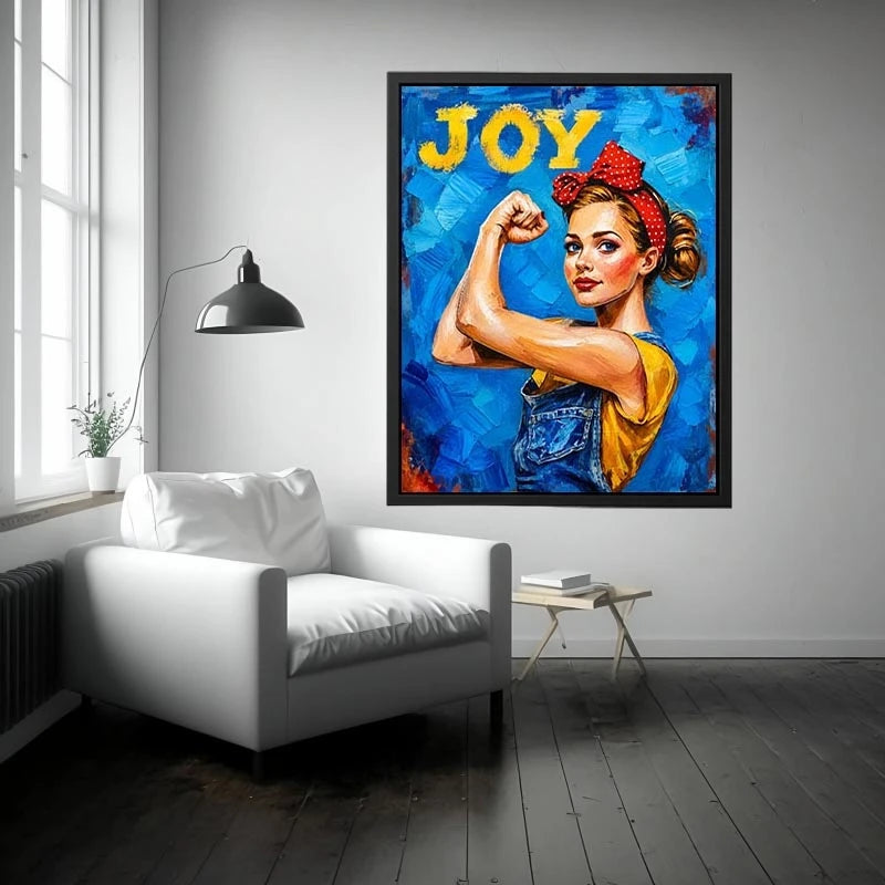 Retro pop art woman portrait with joyful expression and empowering vintage style