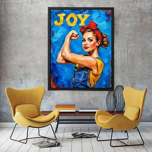 Retro pop art woman portrait with joyful expression and empowering vintage style