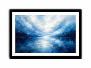 Blue abstract ocean painting with soft horizon and calming textures