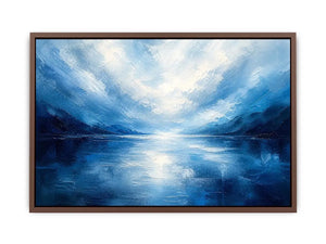Blue abstract ocean painting with soft horizon and calming textures