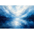 Blue abstract ocean painting with soft horizon and calming textures
