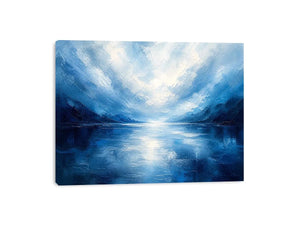 Blue abstract ocean painting with soft horizon and calming textures