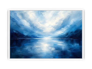 Blue abstract ocean painting with soft horizon and calming textures