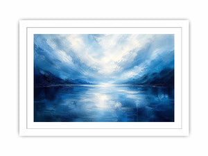 Blue abstract ocean painting with soft horizon and calming textures