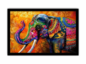 Colorful boho elephant painting with vibrant tribal patterns and luxury modern wall art design
