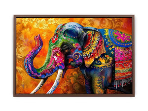 Colorful boho elephant painting with vibrant tribal patterns and luxury modern wall art design