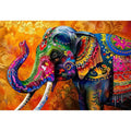 Colorful boho elephant painting with vibrant tribal patterns and luxury modern wall art design