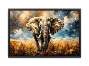 Modern abstract elephant wall art with bold textures and dramatic lighting, luxury wildlife canvas for living room and office decor