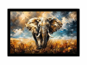 Modern abstract elephant wall art with bold textures and dramatic lighting, luxury wildlife canvas for living room and office decor