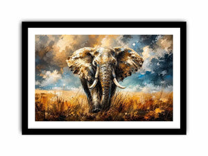 Modern abstract elephant wall art with bold textures and dramatic lighting, luxury wildlife canvas for living room and office decor