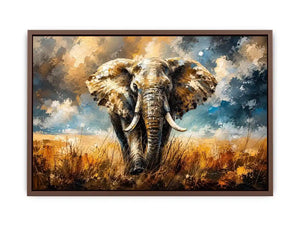 Modern abstract elephant wall art with bold textures and dramatic lighting, luxury wildlife canvas for living room and office decor