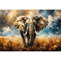 Modern abstract elephant wall art with bold textures and dramatic lighting, luxury wildlife canvas for living room and office decor