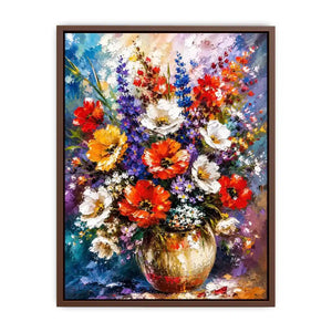 Modern vibrant floral vase wall art with bold textured flowers and rich colors, luxury abstract botanical canvas for living room decor