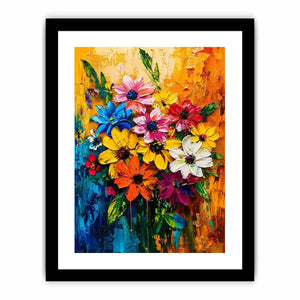 Colorful abstract floral bouquet luxury canvas wall art with vibrant textured flowers and modern gallery style