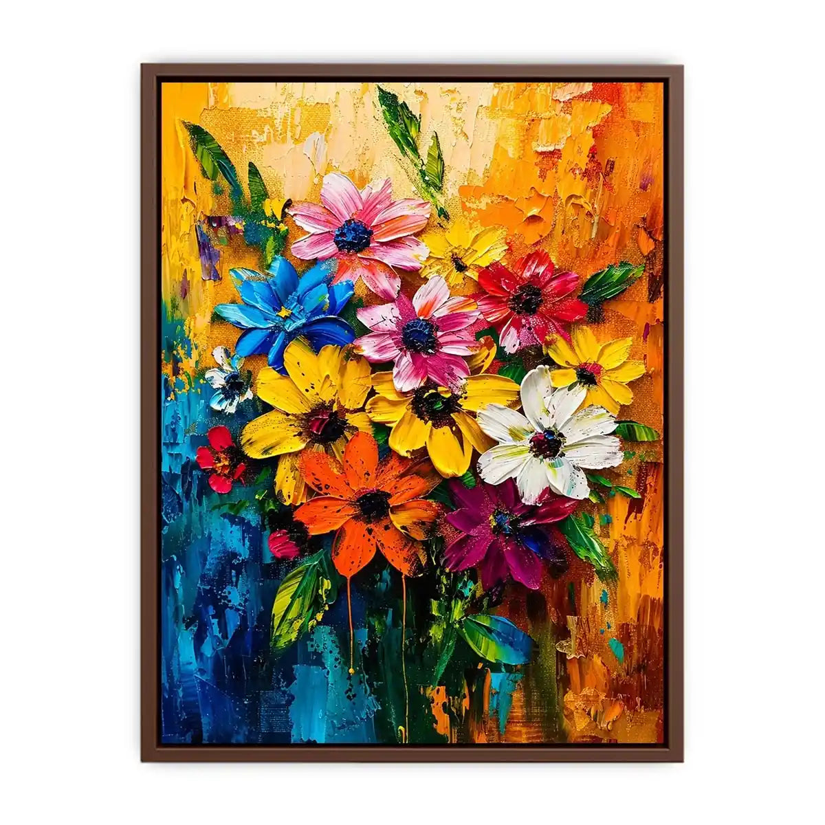 Colorful abstract floral bouquet luxury canvas wall art with vibrant textured flowers and modern gallery style